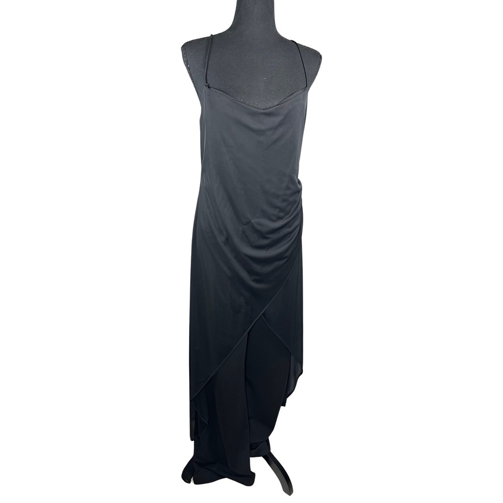 Niki Livas Jumpsuit‎ Spaghetti Strap Ruched Asymmetric Hem Black